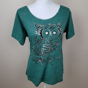 Chelsea & Violet Green Owl Foil Print Tee Medium (2597)